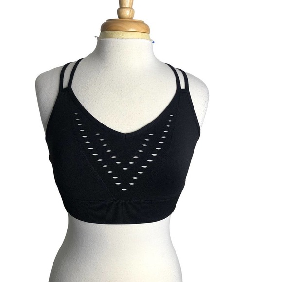 VICTORIA Sport Black double strap cut-out racerback Bralette, Large - Picture 1 of 7
